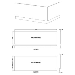 1600mm Front Bath Panel - Gloss White - Technical Drawing