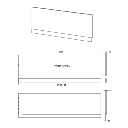 1800mm Front Bath Panel - Gloss White - Technical Drawing