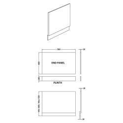 800mm Bath End Panel - Soft Black - Technical Drawing