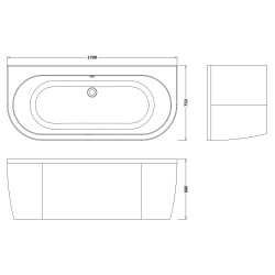 1700mm Old London Front Bath Panel - Satin Blue - Technical Drawing