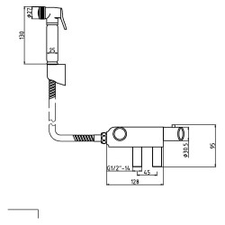 Douche Spray Kit with Handset Holder Thermostatic Valve - Technical Drawing
