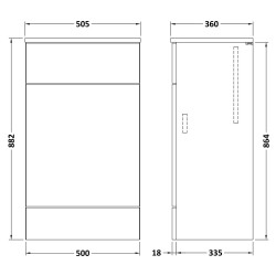 Fusion 500mm Toilet Unit - Gloss White - Technical Drawing
