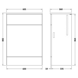 Fusion 600mm Toilet Unit - Gloss White - Technical Drawing