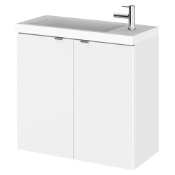 Fusion 600mm Wall Hung Slimline 2 Door Vanity Unit and Basin with 1 Side Tap Hole - Gloss White