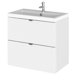 Fusion 600mm Wall Hung 2 Drawer Vanity Unit with Basin - Gloss White