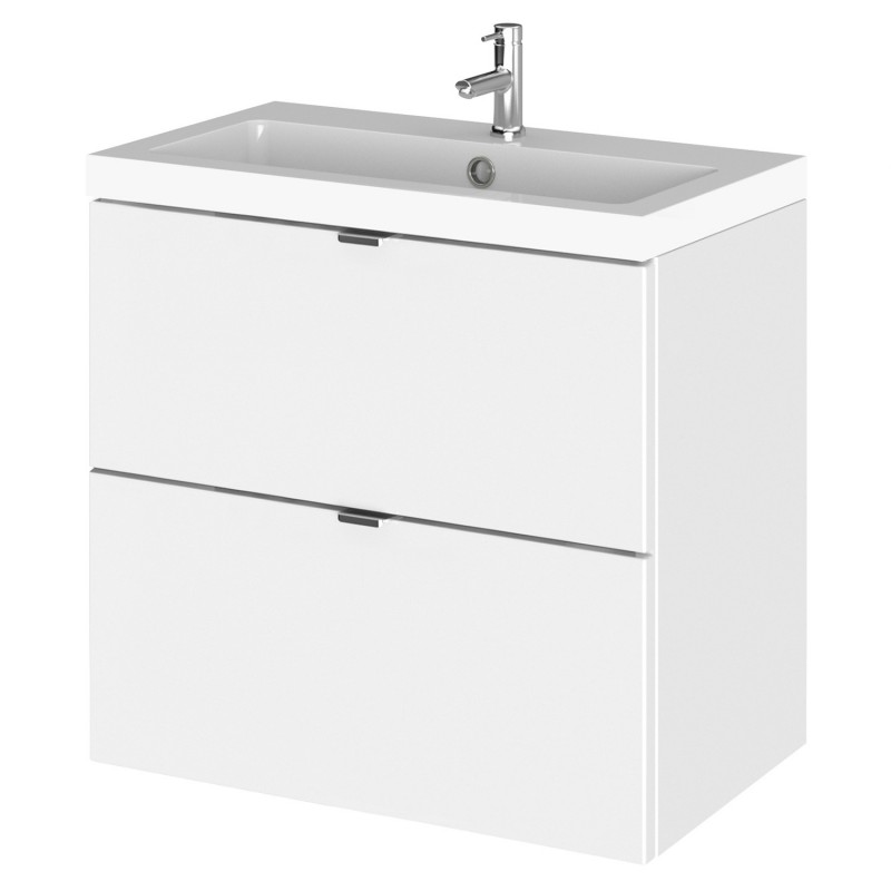 Fusion 600mm Wall Hung 2 Drawer Vanity Unit with Basin - Gloss White Fusion 600mm Wall Hung 2 Drawer Vanity Unit with Basin - Gloss White