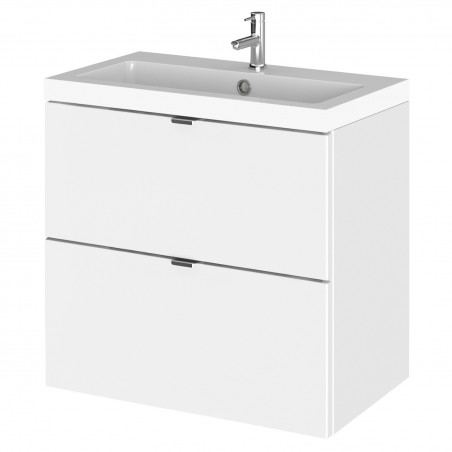 Fusion 600mm Wall Hung 2 Drawer Vanity Unit with Basin - Gloss White
