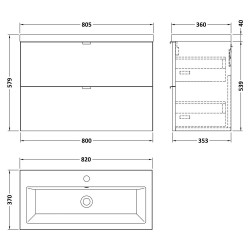 Fusion 800mm Vanity Unit & Ceramic Basin - Gloss White - Technical Drawing