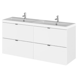 Fusion 1200mm Wall Hung 4 Drawer Vanity Unit with Double Basin - Gloss White