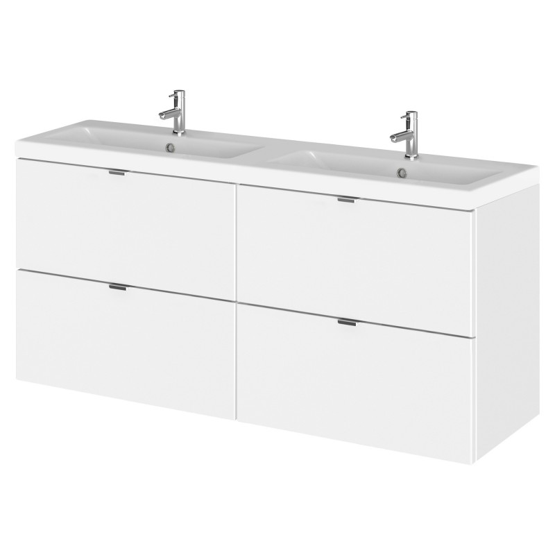 Fusion 1200mm Vanity Unit & Double Ceramic Basin - Gloss White Fusion 1200mm Vanity Unit & Double Ceramic Basin - Gloss White