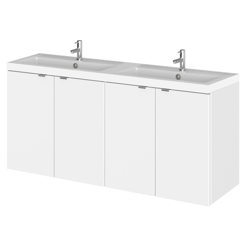 Fusion 1200mm Wall Hung Vanity Unit with Twin Basin - Gloss White Fusion 1200mm Wall Hung Vanity Unit with Twin Basin - Gloss White