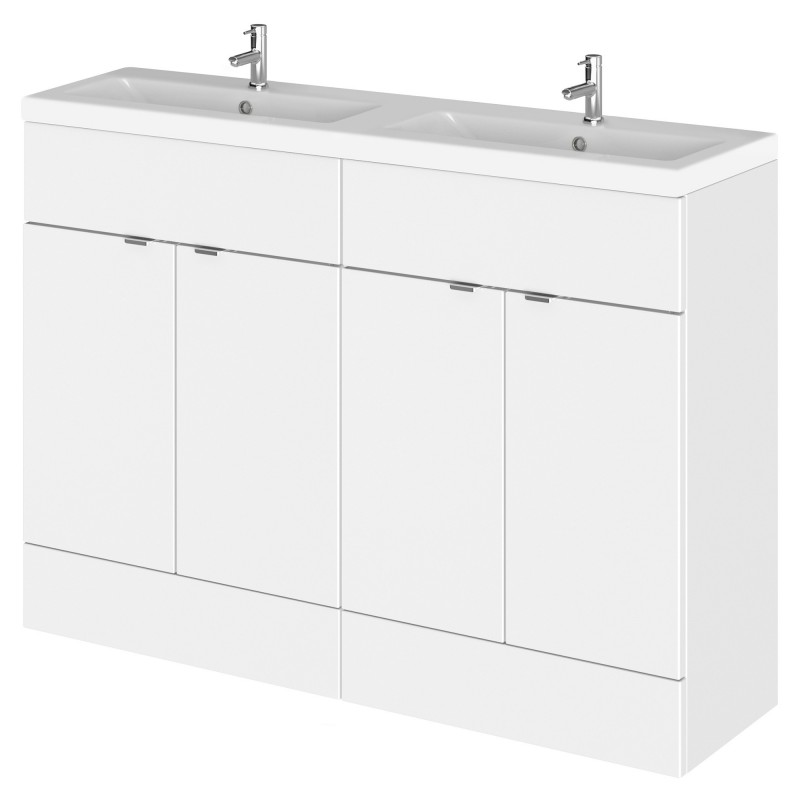 Fusion 1200mm Vanity Unit & Double Ceramic Basin - Gloss White Fusion 1200mm Vanity Unit & Double Ceramic Basin - Gloss White