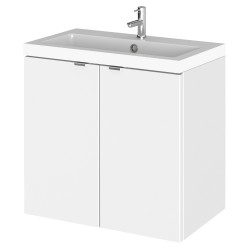Fusion 600mm Wall Hung 2 Door Vanity Unit with Basin - Gloss White