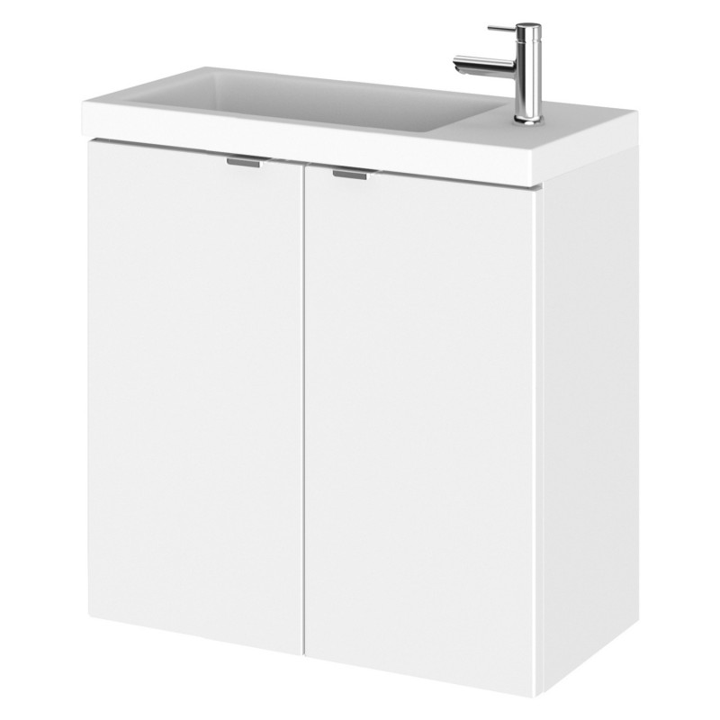 Fusion 500mm Wall Hung Slimline 2 Door Vanity Unit with Basin - Gloss White