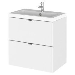 Fusion 500mm Wall Hung 2 Drawer Vanity Unit with Basin - Gloss White