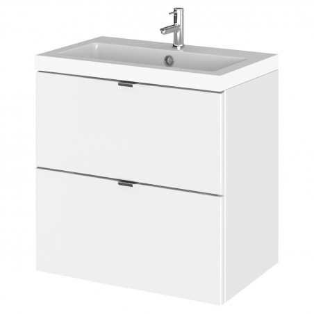 Fusion 500mm Wall Hung 2 Drawer Vanity Unit with Basin - Gloss White