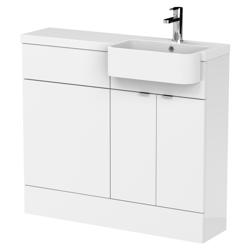 Fusion 1000mm Combination Unit & Right Hand Semi Recessed Basin - Gloss White Fusion 1000mm Combination Unit & Right Hand Semi Recessed Basin - Gloss White