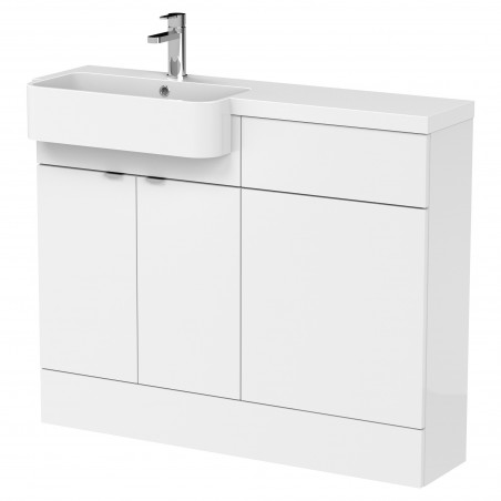 Fusion 1100mm Combination Unit & Left Hand Semi Recessed Basin - Gloss White