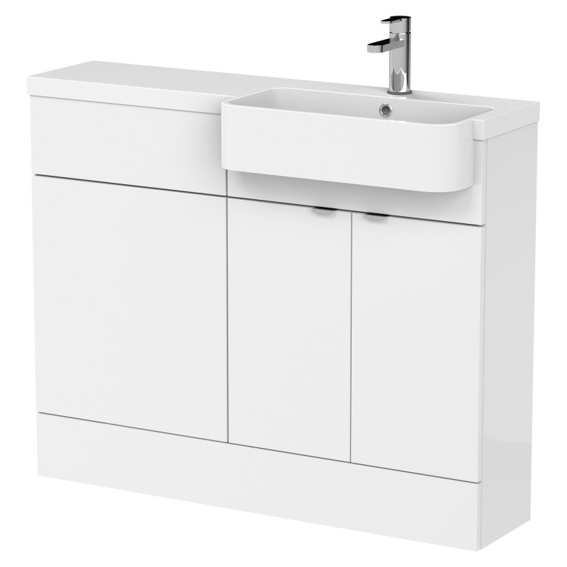 Fusion 1100mm Combination Unit & Right Hand Semi Recessed Basin - Gloss White Fusion 1100mm Combination Unit & Right Hand Semi Recessed Basin - Gloss White