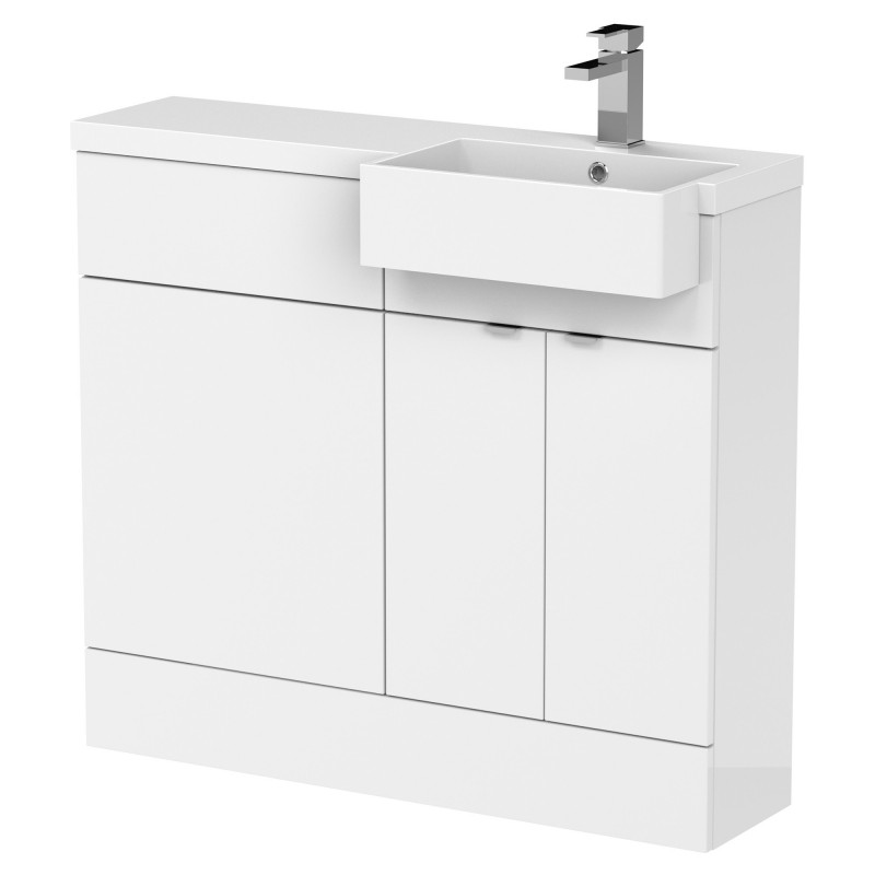Fusion 1000mm Combination Unit & Right Hand Semi Recessed Basin - Gloss White Fusion 1000mm Combination Unit & Right Hand Semi Recessed Basin - Gloss White