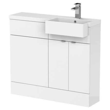 Fusion 1000mm Combination Unit & Right Hand Semi Recessed Basin - Gloss White