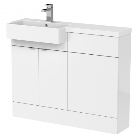 Fusion 1100mm Combination Unit & Left Hand Semi Recessed Basin - Gloss White