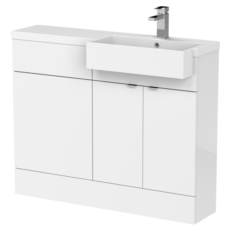 Fusion 1100mm Combination Unit & Right Hand Semi Recessed Basin - Gloss White Fusion 1100mm Combination Unit & Right Hand Semi Recessed Basin - Gloss White
