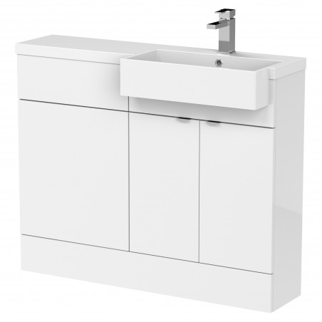 Fusion 1100mm Combination Unit & Right Hand Semi Recessed Basin - Gloss White