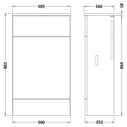 Fusion 500mm WC Unit With Co-ordinating Top - Bleached Oak - Technical Drawing