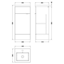 Fusion 400mm Vanity Unit With Polymarble Basin - Bleached Oak - Technical Drawing