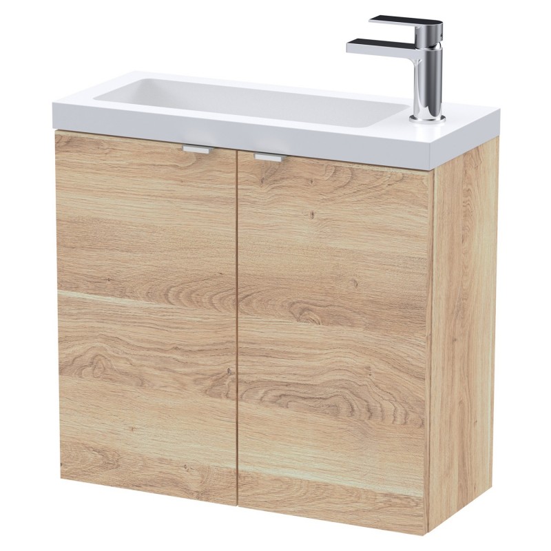Fusion 600mm 2 Door Wall Hung Unit With Polymarble Basin - Bleached Oak Fusion 600mm 2 Door Wall Hung Unit With Polymarble Basin - Bleached Oak
