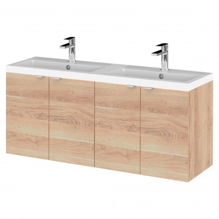 Fusion 1200mm Wall Hung 4 Door Vanity & Double Basin - Bleached Oak