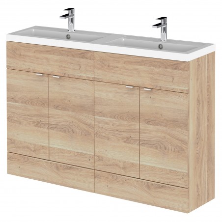 Fusion 1200mm Floor Standing 4 Door Vanity & Double Basin - Bleached Oak