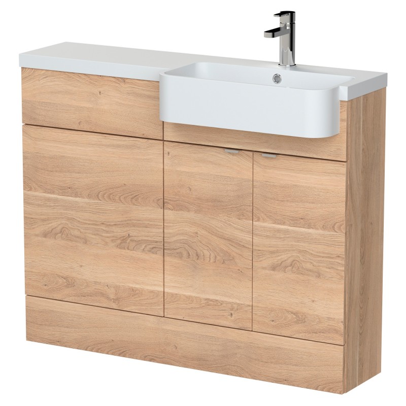 Fusion 1100mm Combination Unit & Right Hand Semi Recessed Basin - Bleached Oak Fusion 1100mm Combination Unit & Right Hand Semi Recessed Basin - Bleached Oak