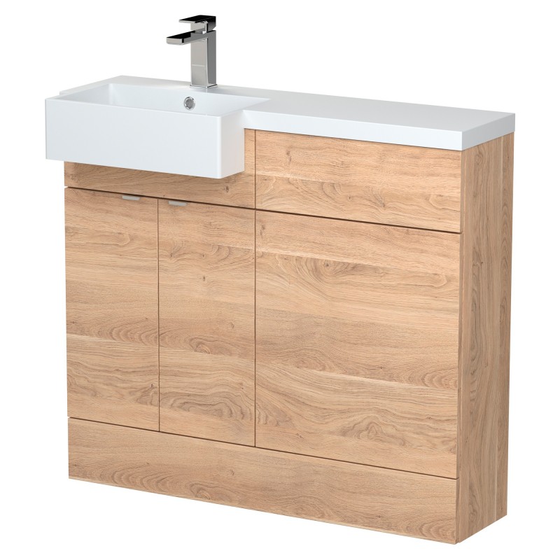 Fusion 1000mm Combination Unit & Left Hand Semi Recessed Basin - Bleached Oak Fusion 1000mm Combination Unit & Left Hand Semi Recessed Basin - Bleached Oak