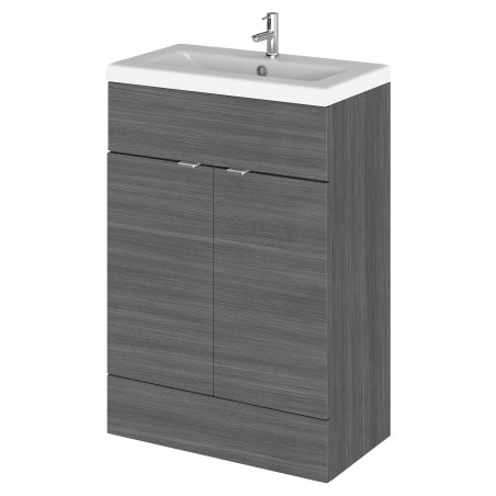 Fusion 600mm Vanity Unit & Ceramic Basin - Anthracite Woodgrain