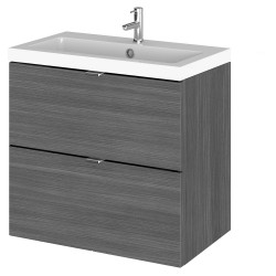 Fusion 600mm Wall Hung 2 Drawer Vanity Unit with Basi - Anthracite Woodgrain