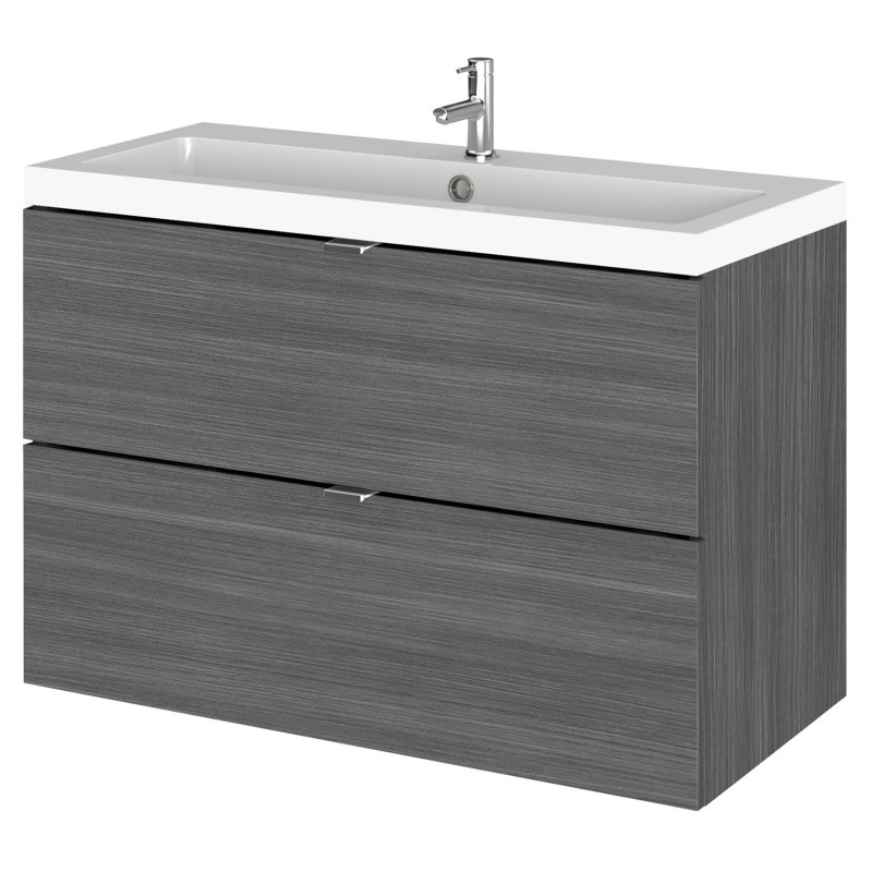 Fusion 800mm Wall Hung 2 Drawer Vanity Unit with Basin - Anthracite Woodgrain Fusion 800mm Wall Hung 2 Drawer Vanity Unit with Basin - Anthracite Woodgrain