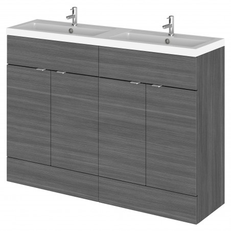 Fusion 1200mm 4 Door Vanity Unit with Double Basin - Anthracite Woodgrain