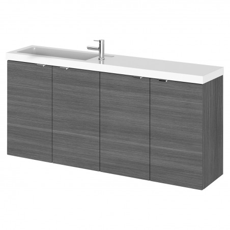 Fusion 1200mm Slimline 4 Door Vanity Unit with Double Basin - Anthracite Woodgrain