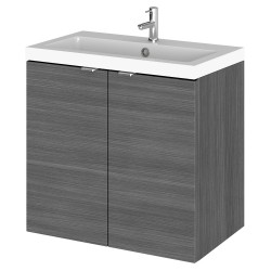 Fusion 600mm Wall Hung 2 Door Vanity Unit with Basin - Anthracite Woodgrain