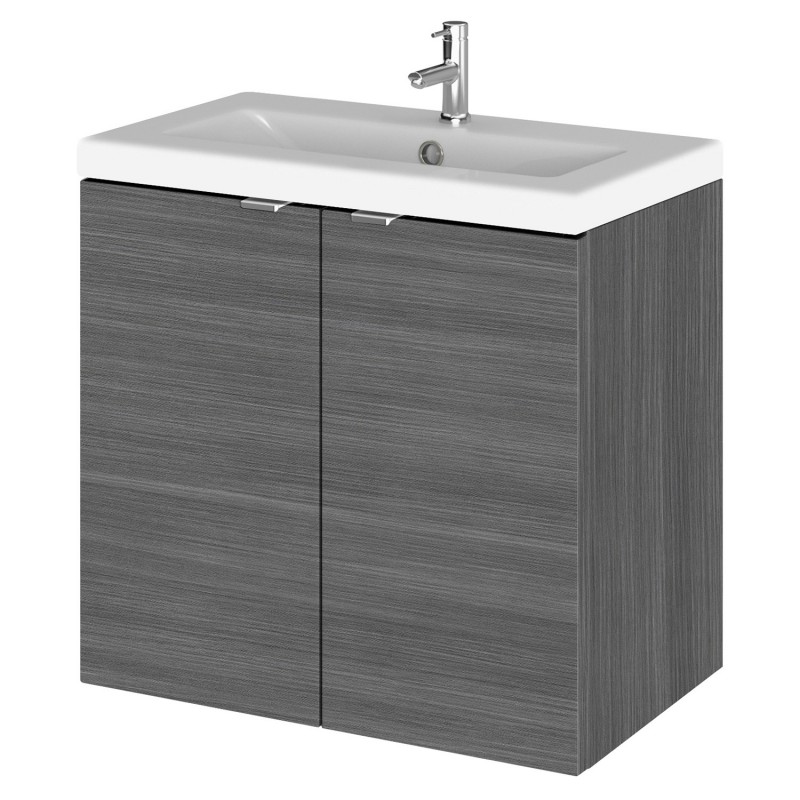Fusion 600mm Vanity Unit & Ceramic Basin - Anthracite Woodgrain
