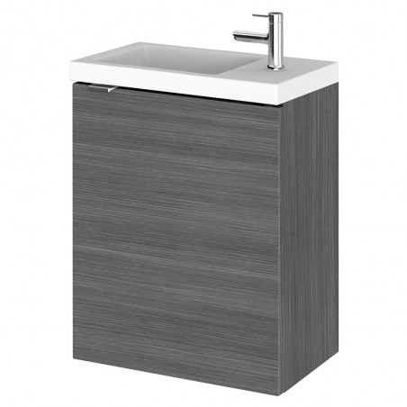 Fusion 400mm Wall Hung Slimline 1 Door Vanity Unit with Basin - Anthracite Woodgrain