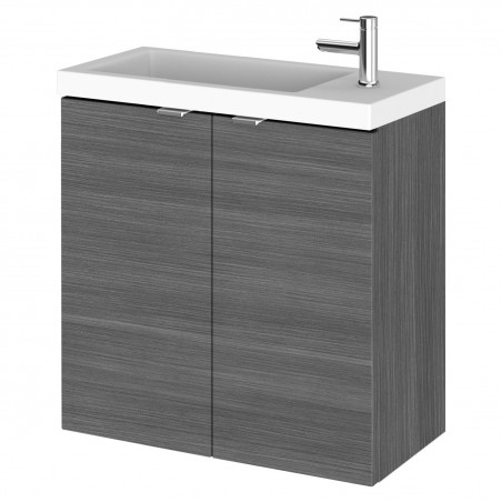 Fusion 500mm Wall Hung Slimline 2 Door Vanity Unit with Basin - Anthracite Woodgrain