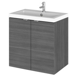 Fusion 500mm Wall Hung 2 Door Vanity Unit with Basin - Anthracite Woodgrain