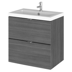 Fusion 500mm Wall Hung 2 Drawer Vanity Unit with Basin - Anthracite Woodgrain