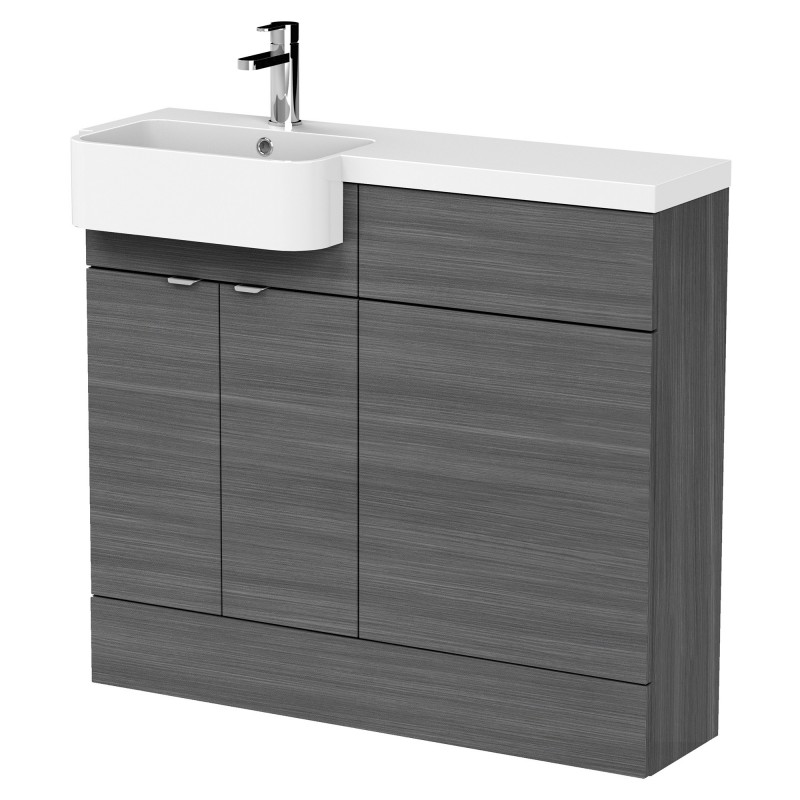 Fusion 1000mm Combination Unit & Left Hand Semi Recessed Basin - Anthracite Woodgrain Fusion 1000mm Combination Unit & Left Hand Semi Recessed Basin - Anthracite Woodgrain