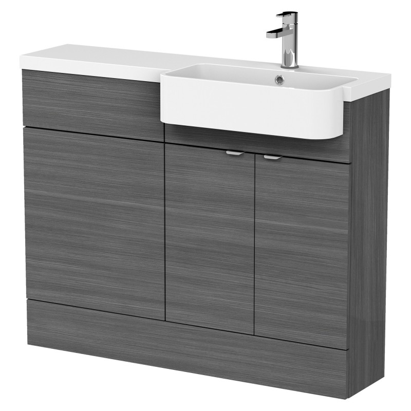 Fusion 1100mm Combination Unit & Right Hand Semi Recessed Basin - Anthracite Woodgrain Fusion 1100mm Combination Unit & Right Hand Semi Recessed Basin - Anthracite Woodgrain
