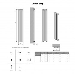 Carisa Sarp Brushed Stainless Steel Radiator - 590 x 600mm - Technical Drawing
