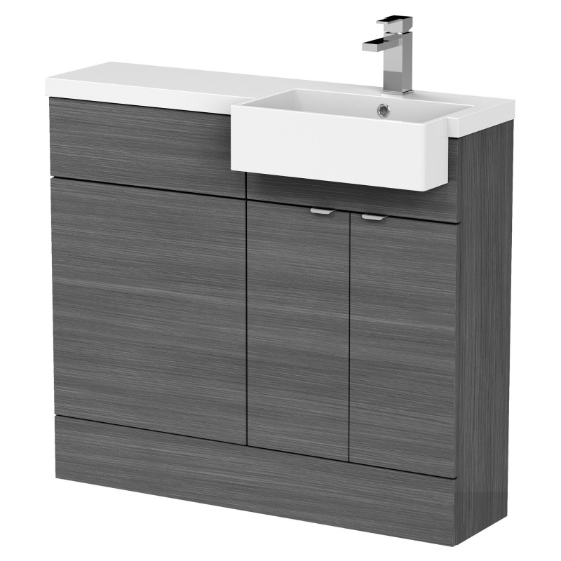 Fusion 1000mm Combination Unit & Right Hand Semi Recessed Basin - Anthracite Woodgrain Fusion 1000mm Combination Unit & Right Hand Semi Recessed Basin - Anthracite Woodgrain